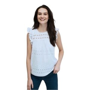 Kate Spade White Eyelet Ruffle Babydoll Shell Top Size X-Large 100% Cotton NWT